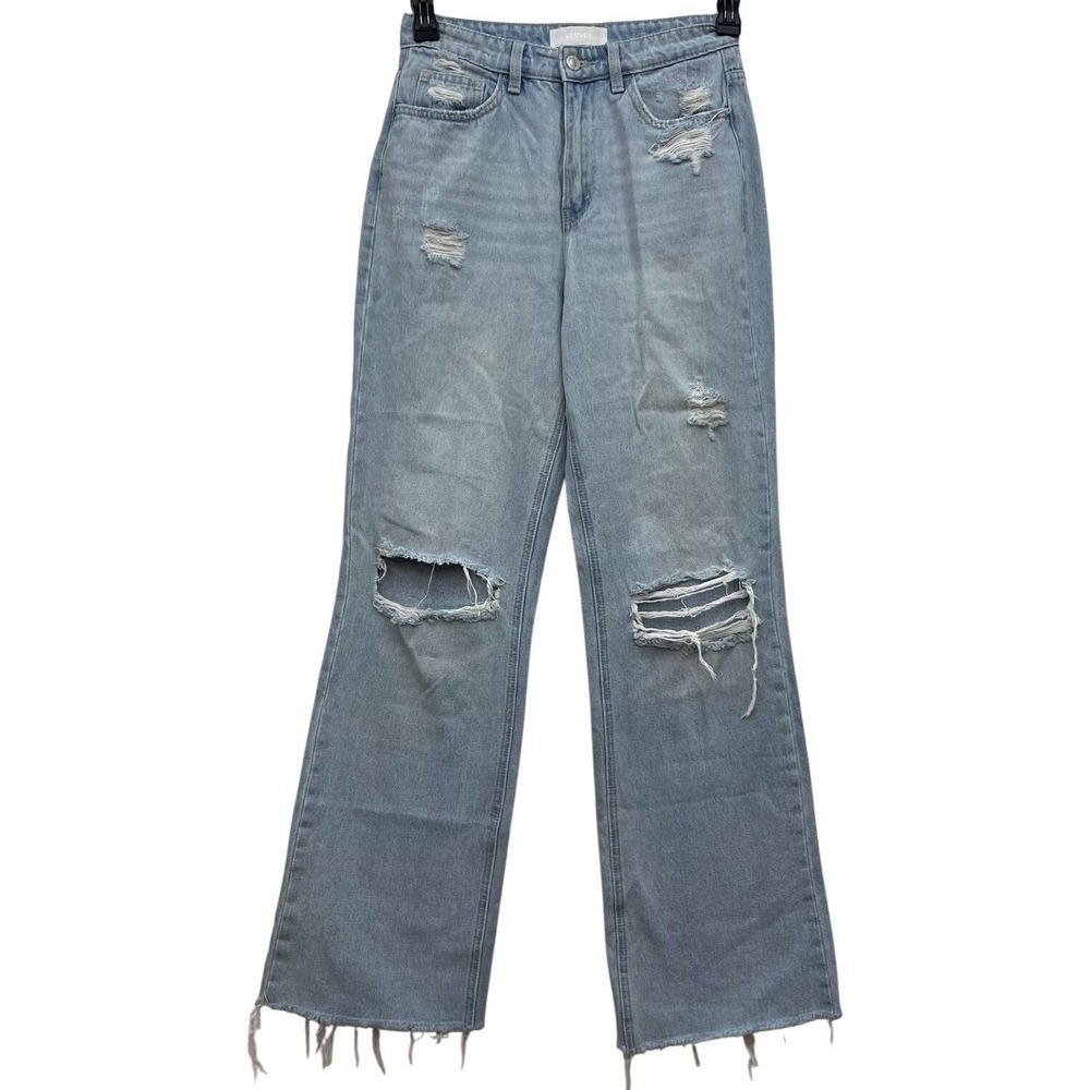 Vervet Leslie 90s Vintage Flare Jeans Distressed Light Wash 100% Cotton 26 27